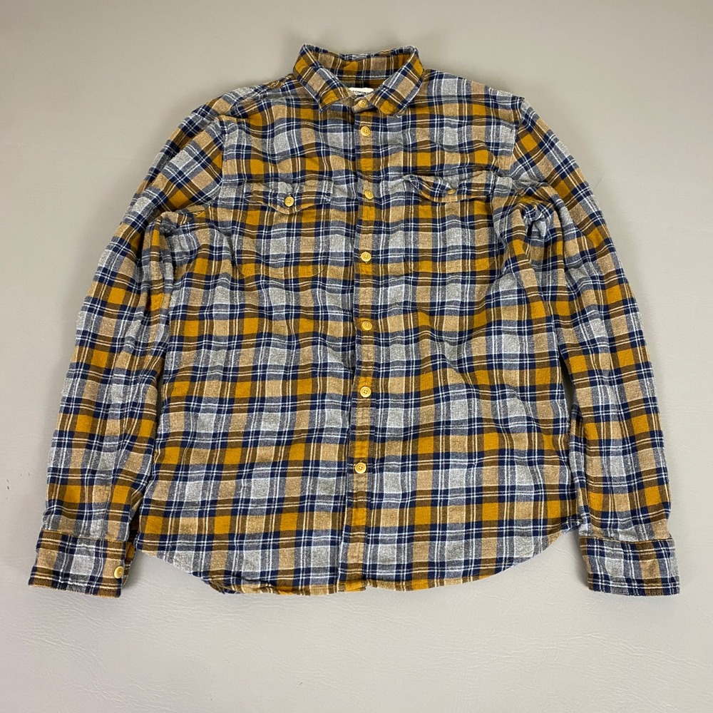 SONOMA Flannel Shirt Men's Size Medium Long Sleeve Button Down Yellow Blue Plaid